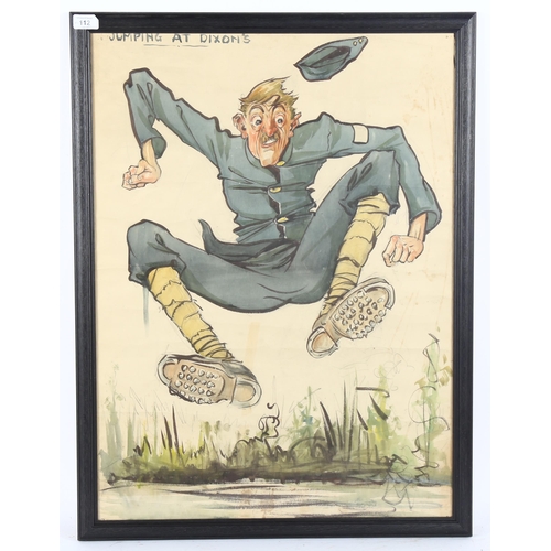 112 - Bruce Bairnsfather, original First War Period watercolour, Jumping at Dixon's, unsigned, 74cm x 55cm... 