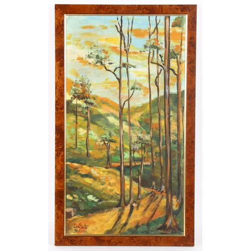 114 - Mid-20th century French School oil on board, landscape, indistinctly signed, dated '62, 55cm x 30cm,... 