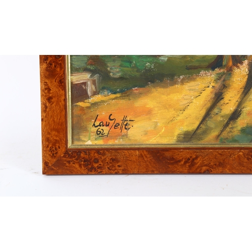 114 - Mid-20th century French School oil on board, landscape, indistinctly signed, dated '62, 55cm x 30cm,... 