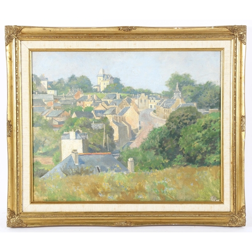 116 - Tom White, oil on board, St Lunaire France, signed with Exhibition label verso, 40cm x 49cm, framed