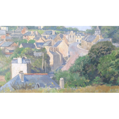 116 - Tom White, oil on board, St Lunaire France, signed with Exhibition label verso, 40cm x 49cm, framed