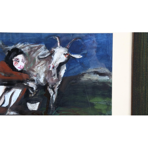 118 - Stanislaw Frenkiel (1918 - 2001), oil on board, figure milking a goat, 30cm x 40cm, framed