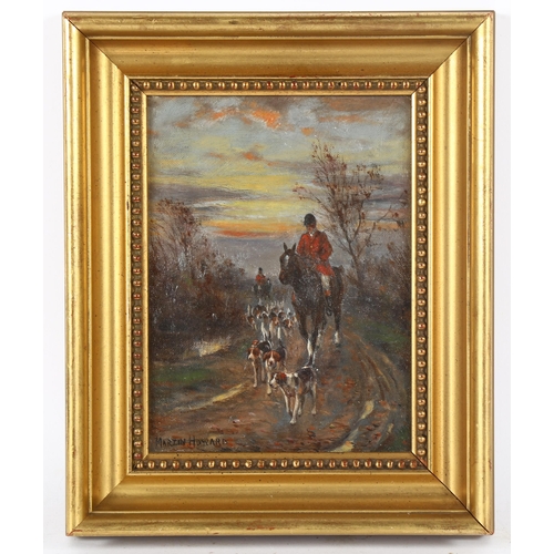 119 - Martin Howard, early 20th century oil on canvas, huntsmen and hounds, signed, 20cm x 15cm, framed