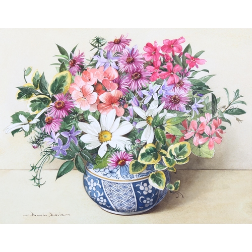 125 - Pamela Davis (1927 - 2019), watercolour, late summer flowers, signed, 25cm x 32cm, framed