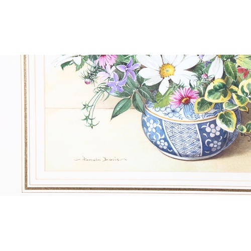 125 - Pamela Davis (1927 - 2019), watercolour, late summer flowers, signed, 25cm x 32cm, framed