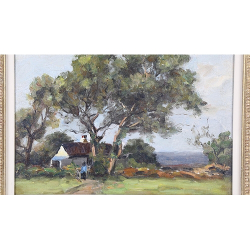 130 - Franklin White (1892 - 1975), oil on panel, farm cottage Liskeard Cornwall, unsigned with label of p... 