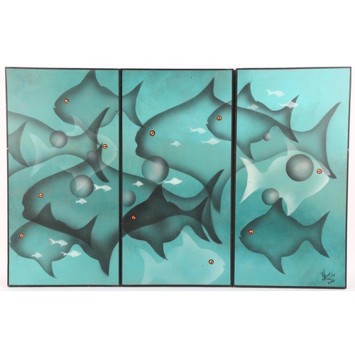 138 - Nelson the Artist (Australian), triptych of oils on board, marine life, 59cm x 30cm each