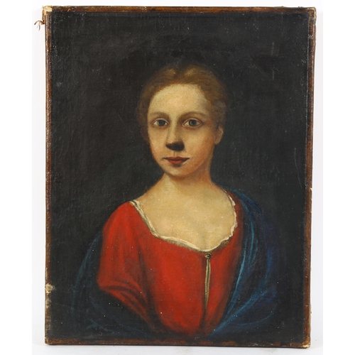 140 - 18th century oil on canvas, Classical portrait, unsigned, 37cm x 29cm, unframed