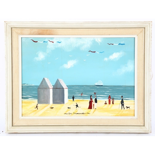 141 - Margaret Chapman, oil on board, beach scene, inscribed verso, 24cm x 34cm, framed