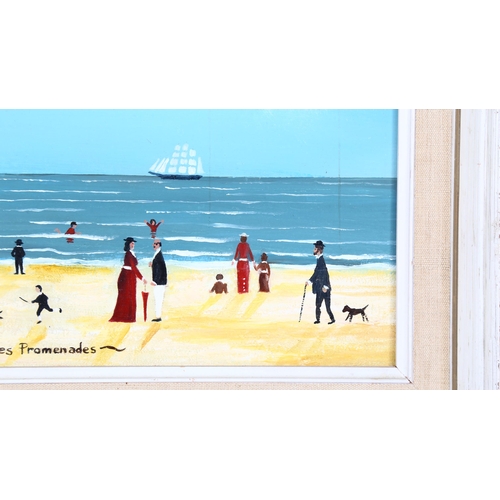 141 - Margaret Chapman, oil on board, beach scene, inscribed verso, 24cm x 34cm, framed