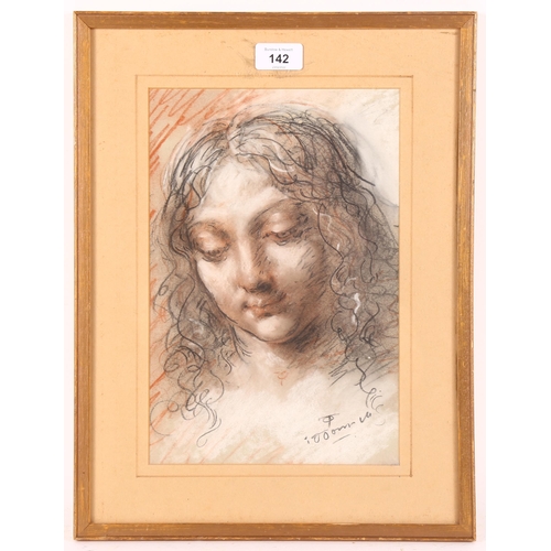 142 - Thomas O'Donnell (1944 - 2020), charcoal/pastel Classical portrait, signed, 30cm x 20cm, framed