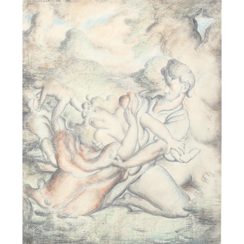 145 - Early 20th century pencil and watercolour, rape of the Sabine, indistinctly signed, 37cm x 31cm, mou... 