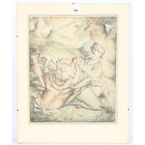 145 - Early 20th century pencil and watercolour, rape of the Sabine, indistinctly signed, 37cm x 31cm, mou... 