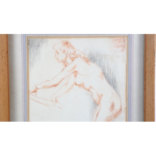 146 - Charles Wheeler, sanguine chalk drawing, female nude, signed with monogram, 45cm x 26cm, framed