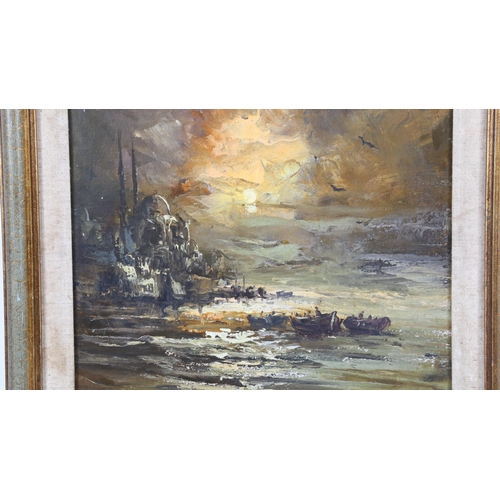 148 - Mid-20th century oil on canvas, coastal scene, indistinctly signed, 39cm x 28cm, framed