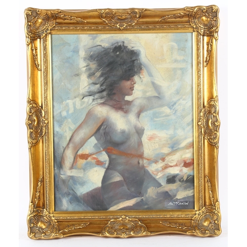 152 - S Preston, oil on board, female nude, signed, 50cm x 40cm, framed