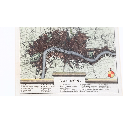 159 - Pieter Van De Aa, hand coloured engraving map of London, from James Beverell's 