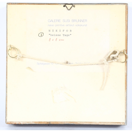 163 - Nikifor (1895 - 1968), crayon drawing, Heisse Tage, 8cm x 8cm, gallery label verso, framed