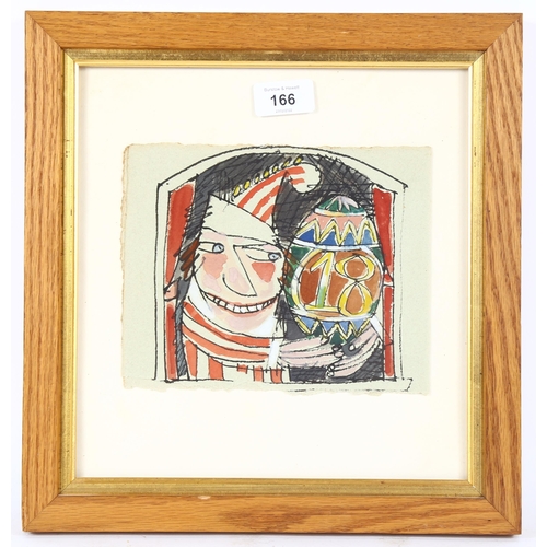 166 - Alfred Cohen, watercolour, Mr Punch, unsigned, 16cm x 20cm, framed