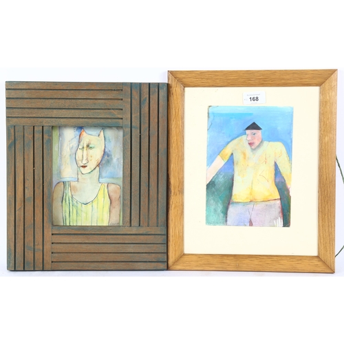 168 - Mana Lagereholm (1946 - 2001), 2 watercolours, modernist figures, largest 21cm x 15cm, framed (2)