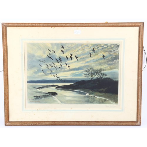 17 - Sir Peter Scott, 2 limited edition colour prints, birds in flight, signed in pencil, image 36cm x 53... 