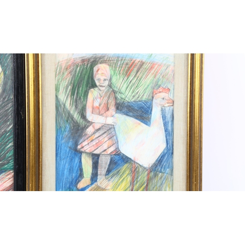 170 - Mana Lagereholm (1946 - 2001), 2 crayon drawings, modernist figures, signed, largest 27cm x 34cm, fr... 