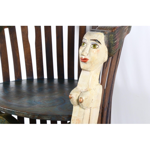 176 - Jo Rodrigo, carved and painted wood mermaid chair, height 82cm, width 70cm