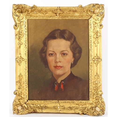 183 - British School, oil on board circa 1930s, society portrait of a young woman, unsigned, 43cm x 32cm, ... 