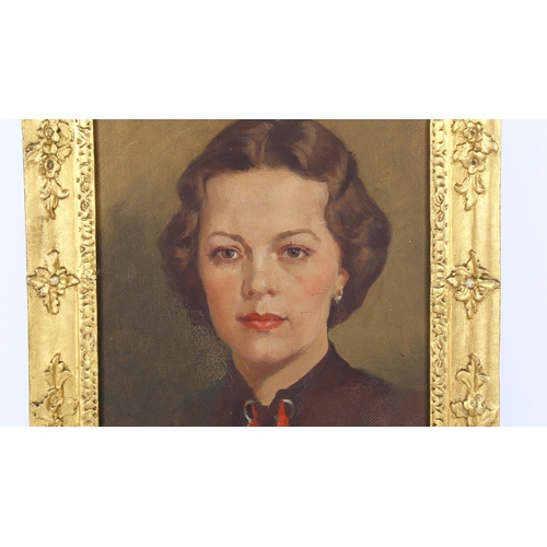 183 - British School, oil on board circa 1930s, society portrait of a young woman, unsigned, 43cm x 32cm, ... 