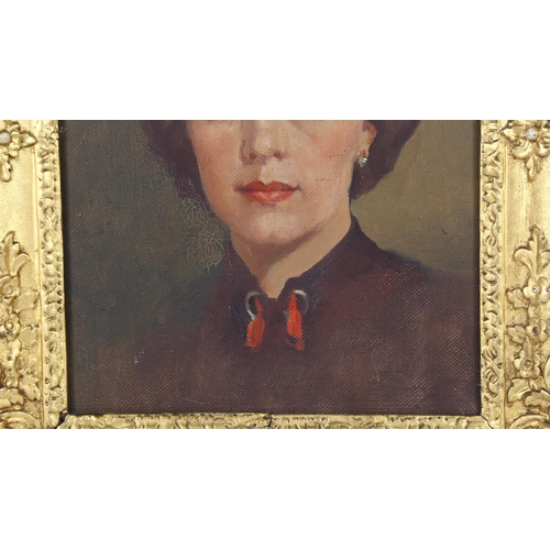 183 - British School, oil on board circa 1930s, society portrait of a young woman, unsigned, 43cm x 32cm, ... 