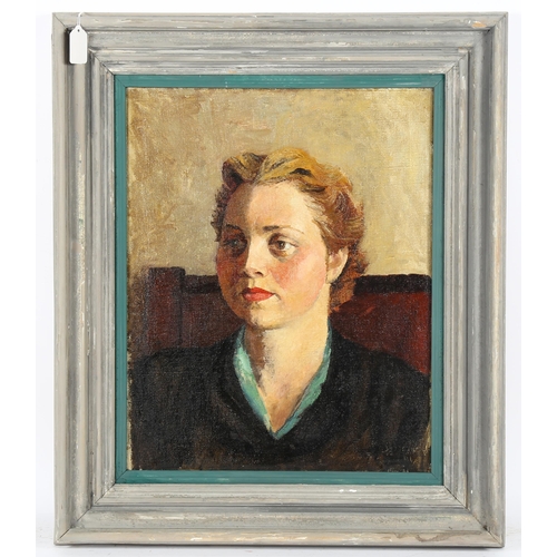 184 - Mid-20th century British School, oil on canvas, portrait of a young woman, unsigned, 50cm x 40cm, fr... 