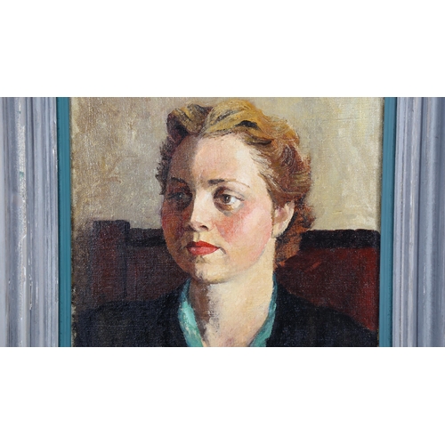 184 - Mid-20th century British School, oil on canvas, portrait of a young woman, unsigned, 50cm x 40cm, fr... 