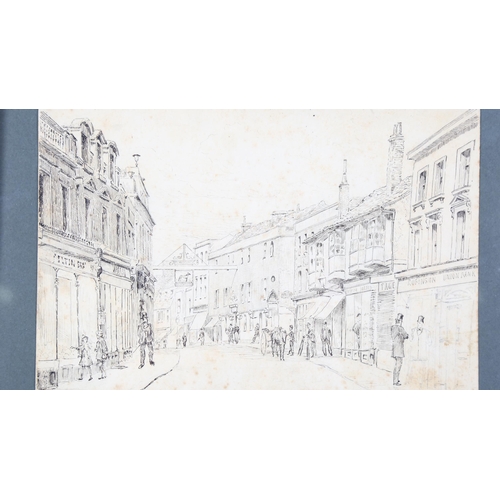 187 - 19th century pen and ink drawing, Scottish street scene, unsigned, 17cm x 25cm, framed