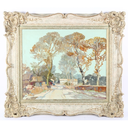 196 - Francesco De Besperato, oil on board, a village street, unsigned, 64cm x 76cm, framed