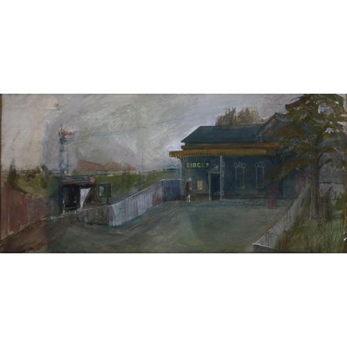 198 - Circle of Carel Weight (1907 - 1997), gouache, circa 1960, figure waiting at Sidcup Station, unsigne... 