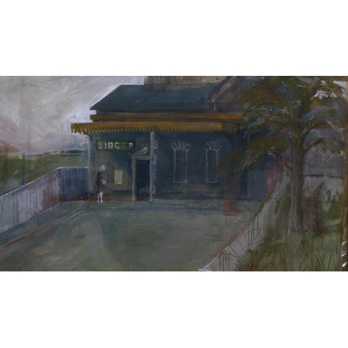 198 - Circle of Carel Weight (1907 - 1997), gouache, circa 1960, figure waiting at Sidcup Station, unsigne... 