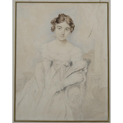 199 - Mid-19th century British School, watercolour, portrait of a woman, unsigned, 27cm x 21cm, mounted