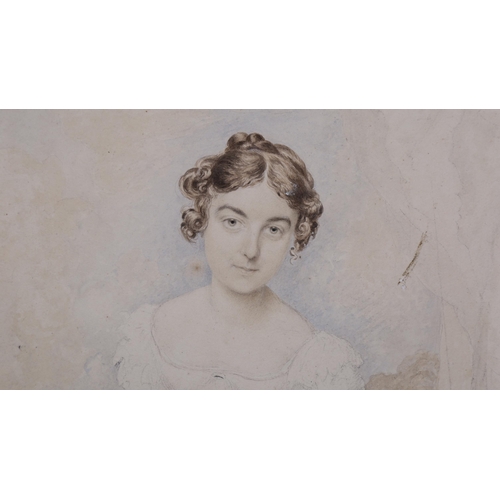 199 - Mid-19th century British School, watercolour, portrait of a woman, unsigned, 27cm x 21cm, mounted