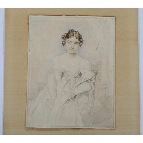 199 - Mid-19th century British School, watercolour, portrait of a woman, unsigned, 27cm x 21cm, mounted