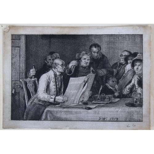 206 - David Wilkie (1785 - 1841), etching, reading the Will 1819, plate 7cm x 10.5cm, mounted