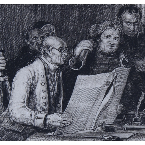 206 - David Wilkie (1785 - 1841), etching, reading the Will 1819, plate 7cm x 10.5cm, mounted