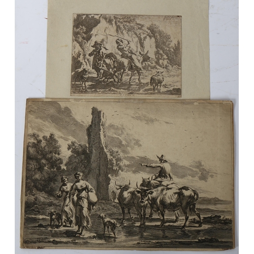 207 - Nicolaes Berchem (1620 - 1683), 2 x 17th century engravings, unframed