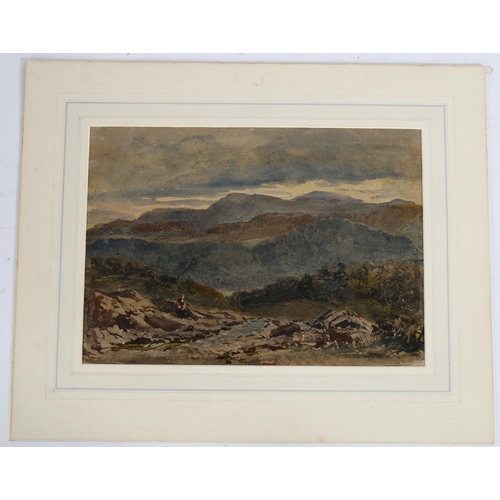 208 - David Cox (1809 - 1885), watercolour, mountainous landscape, circa 1840s, annotated verso, 22cm x 32... 