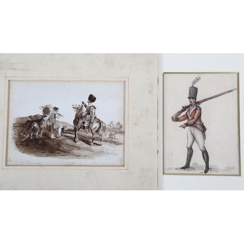 210 - 19th century French School, 2 watercolours of military subjects, 17cm x 12cm, mounted