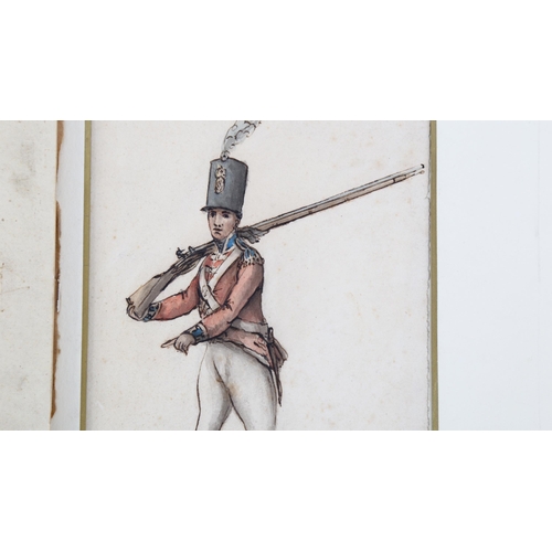 210 - 19th century French School, 2 watercolours of military subjects, 17cm x 12cm, mounted