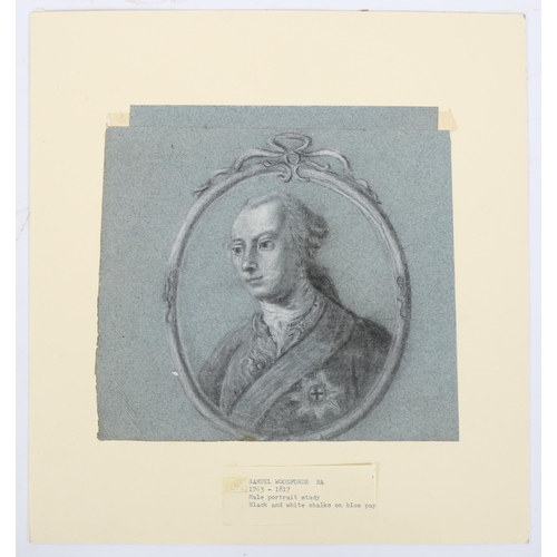 211 - Samuel Woodforde RA (1763 - 1817), charcoal/chalk on blue paper, circa 1790, military portrait study... 