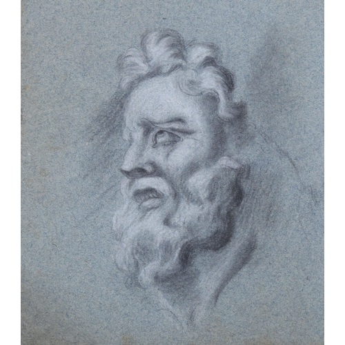 212 - Samuel Woodforde RA (1763 - 1817), charcoal/chalk on blue paper, circa 1790, male head study, unsign... 