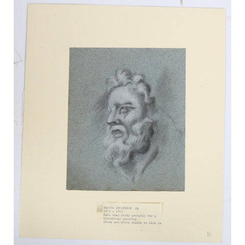 212 - Samuel Woodforde RA (1763 - 1817), charcoal/chalk on blue paper, circa 1790, male head study, unsign... 