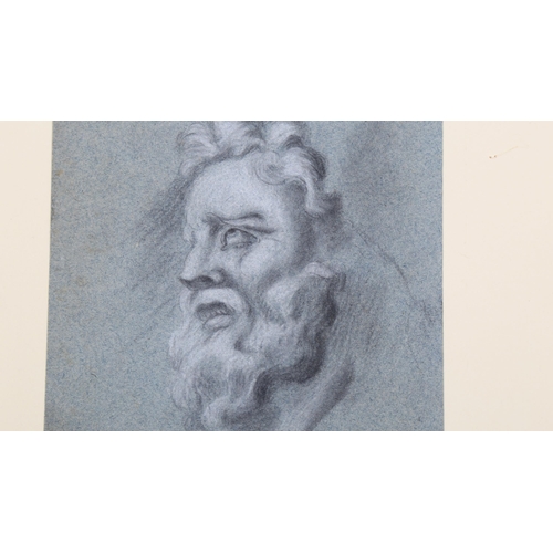 212 - Samuel Woodforde RA (1763 - 1817), charcoal/chalk on blue paper, circa 1790, male head study, unsign... 