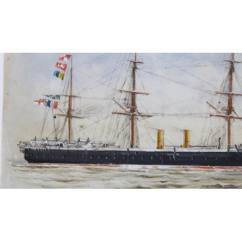 221 - 19th century British School, oil on opaque glass, study of a steam and sail ship, indistinct date, 1... 